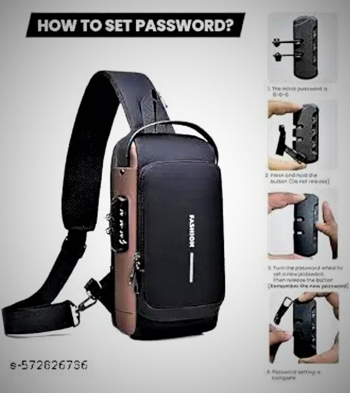 FASHION Anti-Theft Sling Bag with 3-Digit Password Lock & USB Charging Port